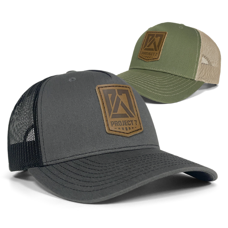 PROJECT7 Leather Insignia Trucker Hat, Charcoal/Black