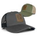 PROJECT7 Leather Insignia Trucker Hat, Charcoal/Black