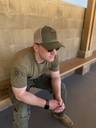 PROJECT7 Leather Insignia Trucker Hat, Army/Tan