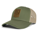 PROJECT7 Leather Insignia Trucker Hat, Army/Tan