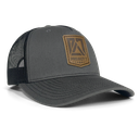 PROJECT7 Leather Insignia Trucker Hat, Charcoal/Black