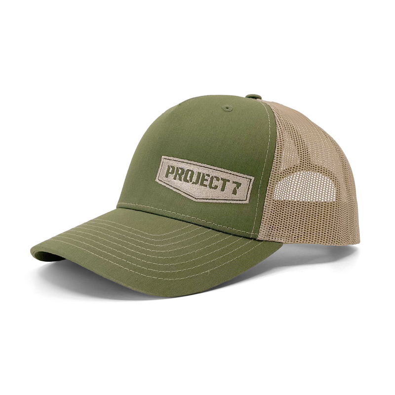 PROJECT7 Shield Trucker Hat, Army/Tan